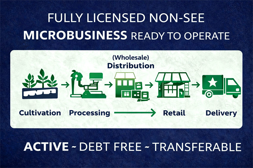 Diagram of cultivation, processing, wholesale distribution, retail, and delivery capabilities